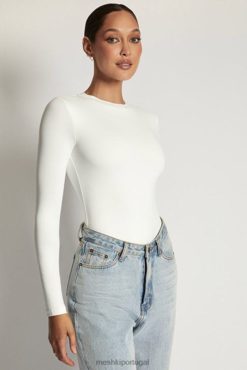 Meshki Body Delilah manga longa com gola redonda BLLT968 roupas branco
