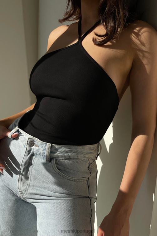 Meshki Body canelado com gola halter Arden BLLT979 roupas preto