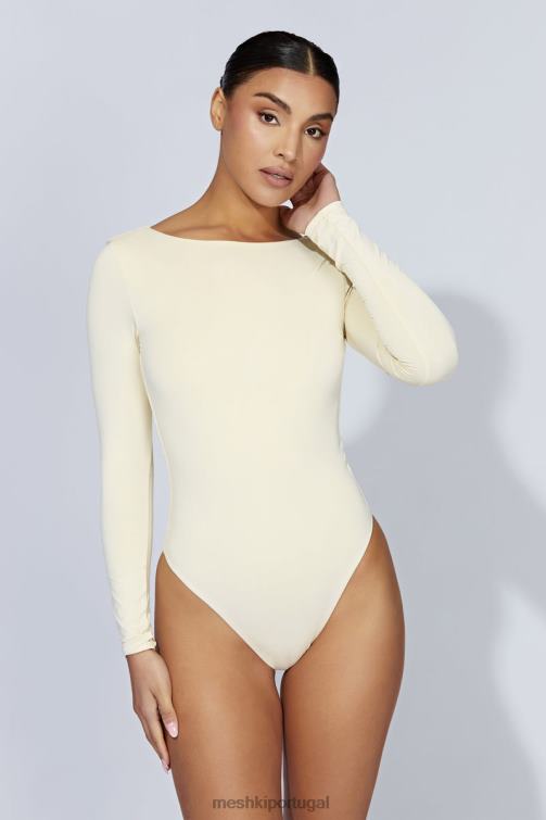 Meshki body cheyenne manga longa com decote nas costas BLLT1014 roupas creme