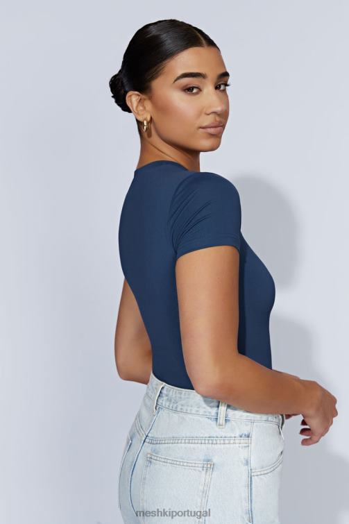 Meshki body francesca manga curta com gola redonda BLLT949 roupas marinha da meia-noite