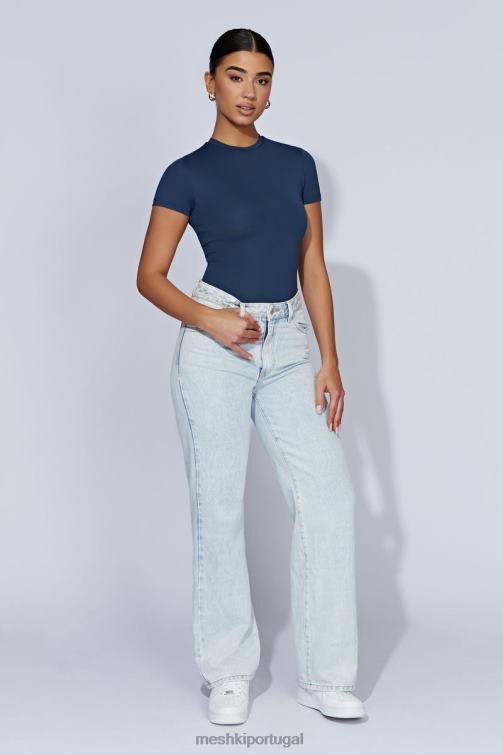 Meshki body francesca manga curta com gola redonda BLLT949 roupas marinha da meia-noite