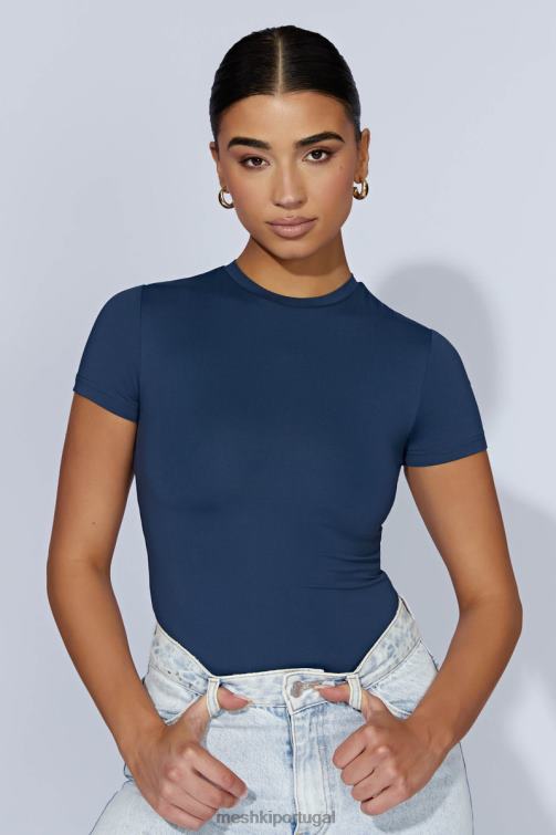 Meshki body francesca manga curta com gola redonda BLLT949 roupas marinha da meia-noite