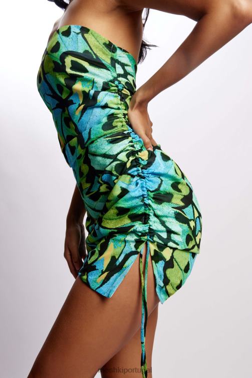 Meshki Katia minivestido sem alças com babados laterais BLLT538 roupas estampa de borboleta