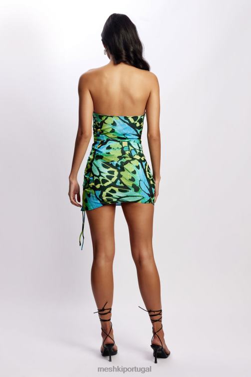 Meshki Katia minivestido sem alças com babados laterais BLLT538 roupas estampa de borboleta