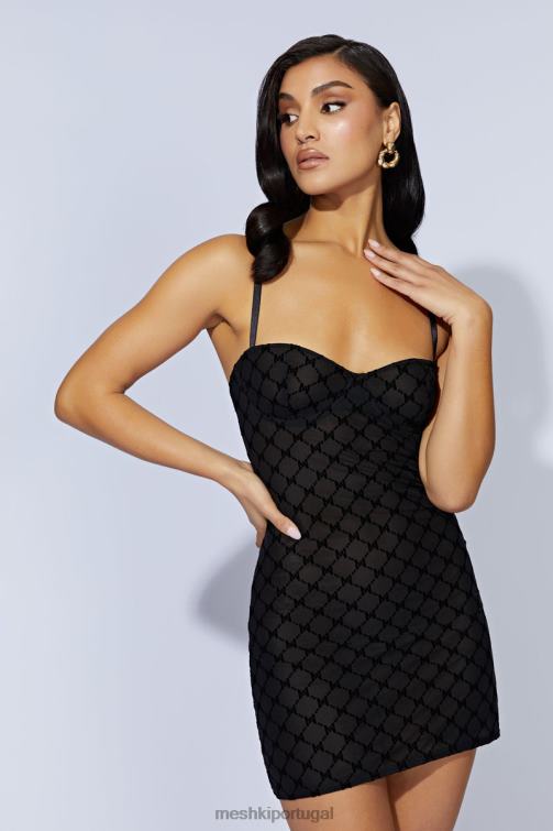 Meshki cherie mini vestido com monograma em malha BLLT703 roupas preto