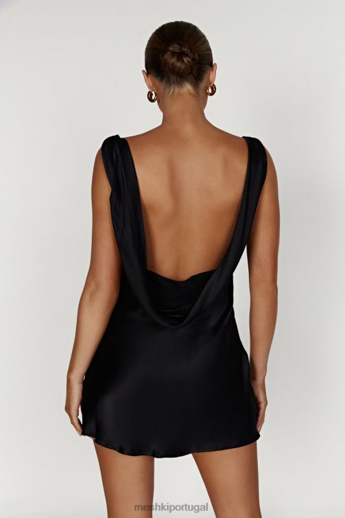 Meshki nadia mini vestido de cetim com capuz nas costas BLLT406 roupas preto