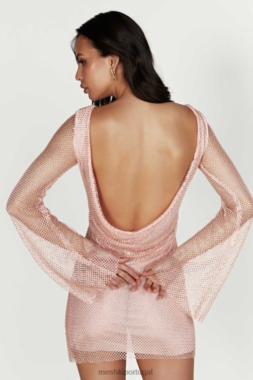 Meshki samira minivestido manga flare em malha diamante BLLT315 roupas bebê Rosa