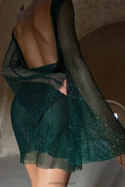 Meshki samira minivestido manga flare em malha diamante BLLT391 roupas esmeralda