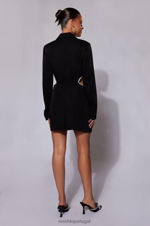 Meshki vestido blazer com recorte diamante Shyann BLLT384 roupas preto