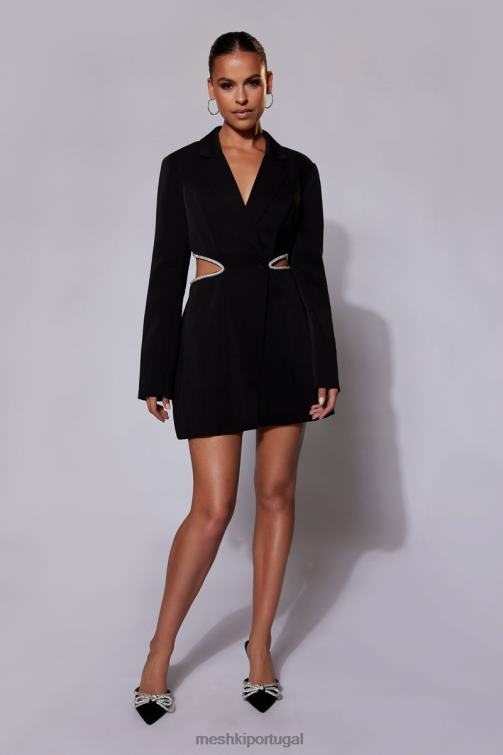 Meshki vestido blazer com recorte diamante Shyann BLLT384 roupas preto