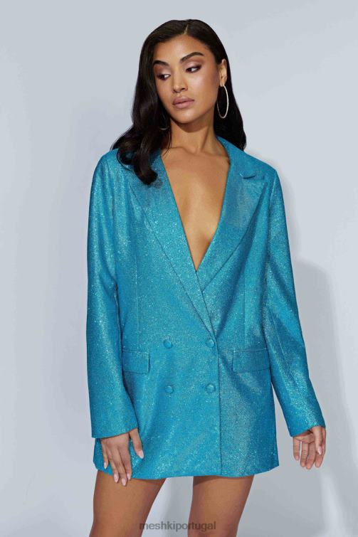 Meshki vestido blazer oversized becky shimmer BLLT747 roupas água-marinha