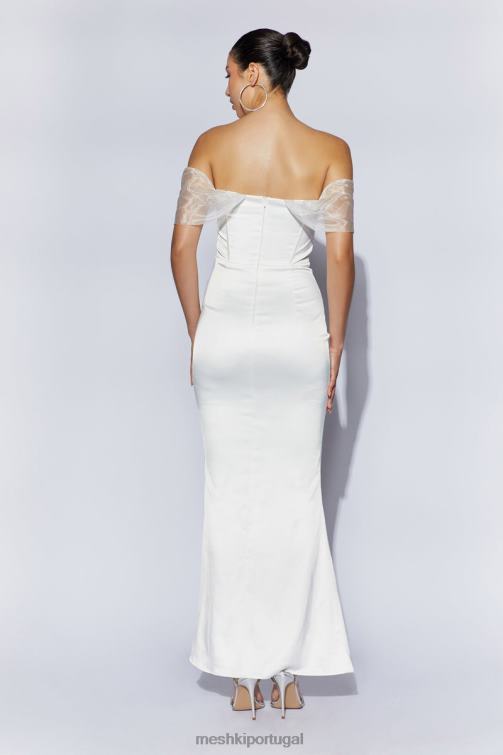 Meshki Everly vestido maxi de organza com ombro de fora e cetim BLLT506 roupas branco