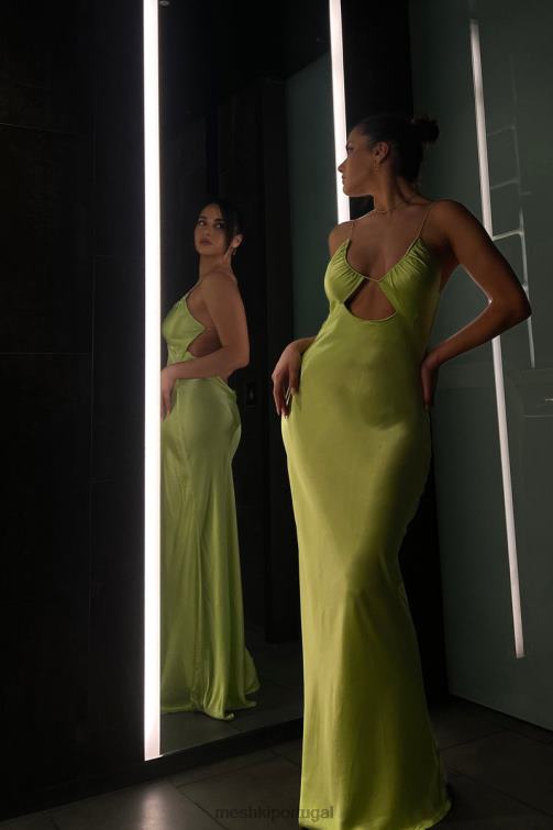 Meshki Sadie maxi vestido de cetim frente única com franzido BLLT544 roupas verde pistache