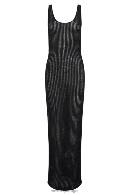 Meshki Vestido maxi com capuz de malha Abbey Ladder BLLT236 roupas preto