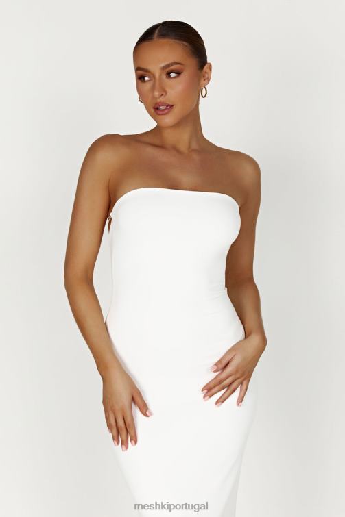 Meshki Vivian vestido maxi sem alças de náilon reciclado com amarração BLLT396 roupas branco