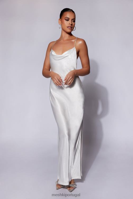 Meshki sera vestido maxi diamante com costas baixas BLLT116 roupas branco