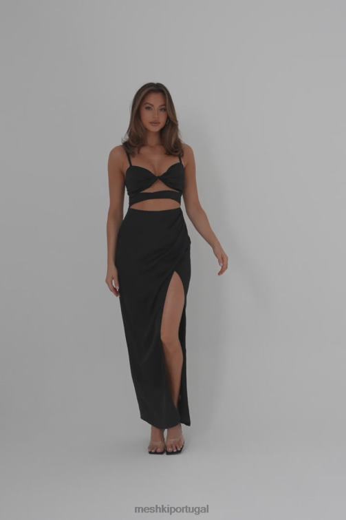 Meshki vestido de cetim cleo BLLT326 roupas preto
