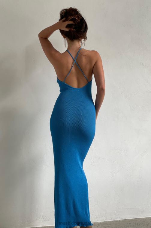 Meshki vestido de malha maxi frente única assimétrico reto aryana BLLT707 roupas azul Azul