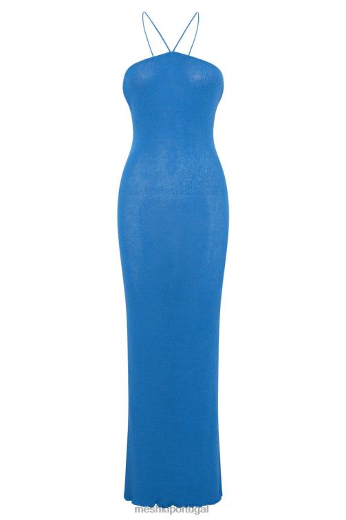 Meshki vestido de malha maxi frente única assimétrico reto aryana BLLT707 roupas azul Azul