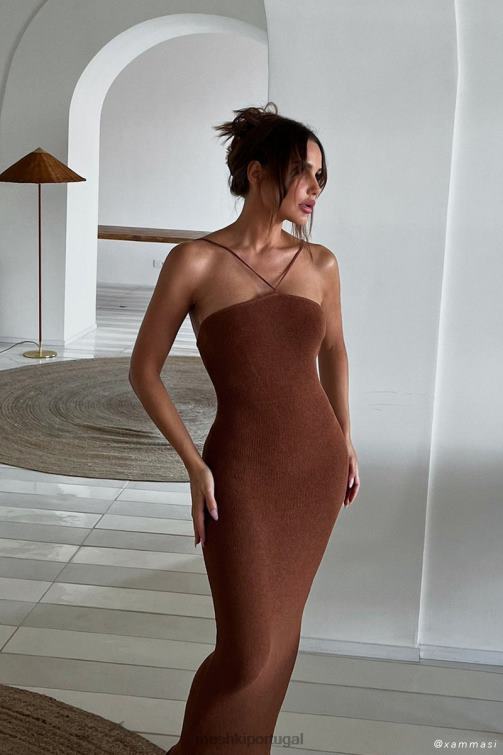 Meshki vestido de malha maxi frente única assimétrico reto aryana BLLT727 roupas argila