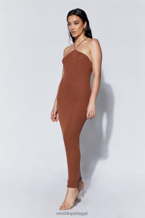 Meshki vestido de malha maxi frente única assimétrico reto aryana BLLT727 roupas argila