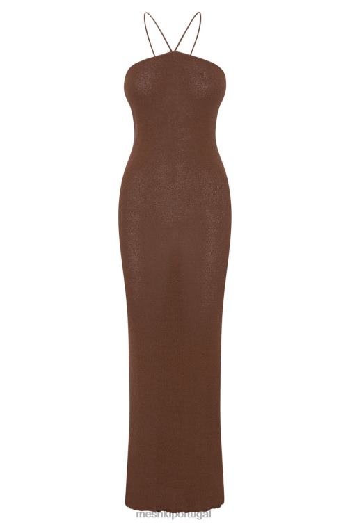 Meshki vestido de malha maxi frente única assimétrico reto aryana BLLT727 roupas argila