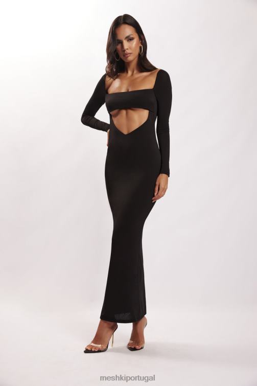 Meshki vestido maxi cai-cai com corte ashleigh BLLT695 roupas preto