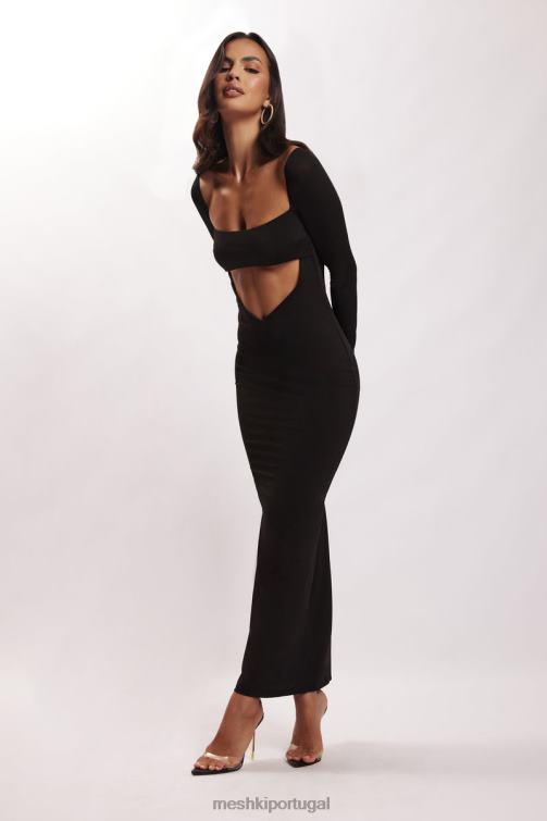 Meshki vestido maxi cai-cai com corte ashleigh BLLT695 roupas preto