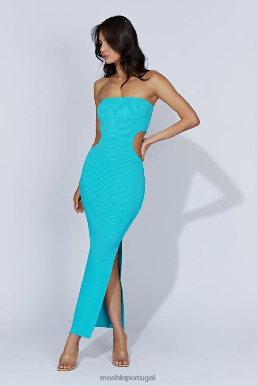 Meshki vestido maxi cai-cai em malha kori BLLT675 roupas água-marinha