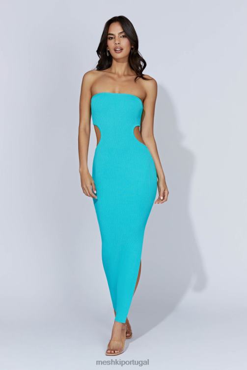 Meshki vestido maxi cai-cai em malha kori BLLT675 roupas água-marinha