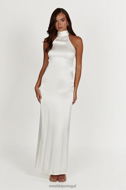 Meshki vestido maxi claire com drapeado nas costas em cetim BLLT187 roupas branco