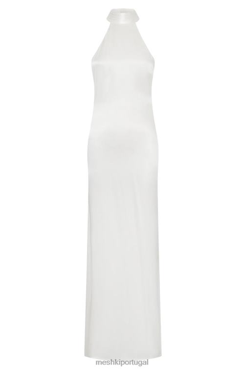 Meshki vestido maxi claire com drapeado nas costas em cetim BLLT187 roupas branco