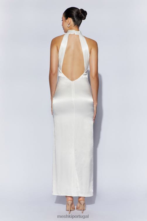 Meshki vestido maxi claire com drapeado nas costas em cetim BLLT187 roupas branco
