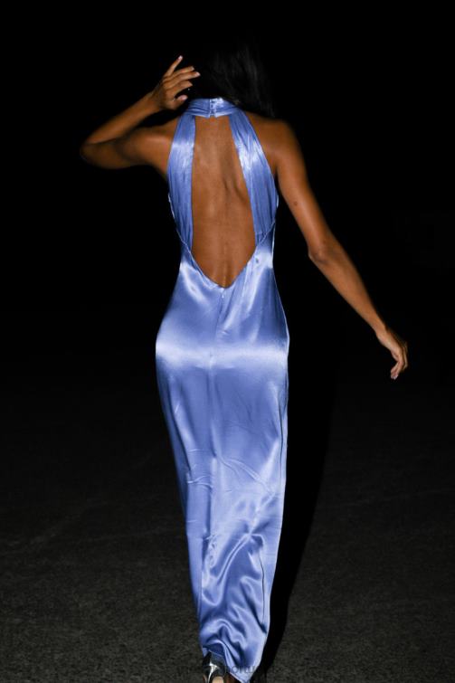 Meshki vestido maxi claire com drapeado nas costas em cetim BLLT392 roupas lavanda