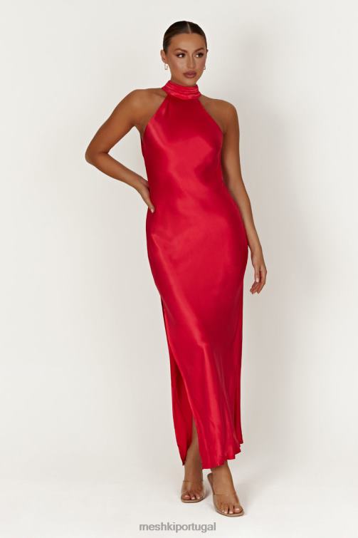 Meshki vestido maxi claire de cetim drapeado nas costas com divisão BLLT234 roupas vermelho