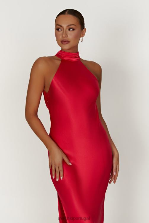 Meshki vestido maxi claire de cetim drapeado nas costas com divisão BLLT234 roupas vermelho
