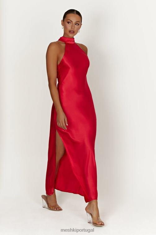 Meshki vestido maxi claire de cetim drapeado nas costas com divisão BLLT234 roupas vermelho