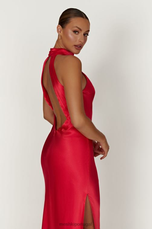 Meshki vestido maxi claire de cetim drapeado nas costas com divisão BLLT234 roupas vermelho