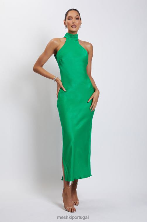 Meshki vestido maxi claire de cetim drapeado nas costas com divisão BLLT37 roupas verde