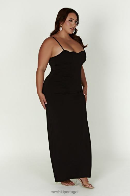 Meshki vestido maxi com acabamento em renda amorette BLLT287 roupas preto