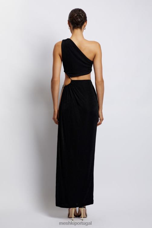 Meshki vestido maxi com babado e recorte lateral paige BLLT284 roupas preto