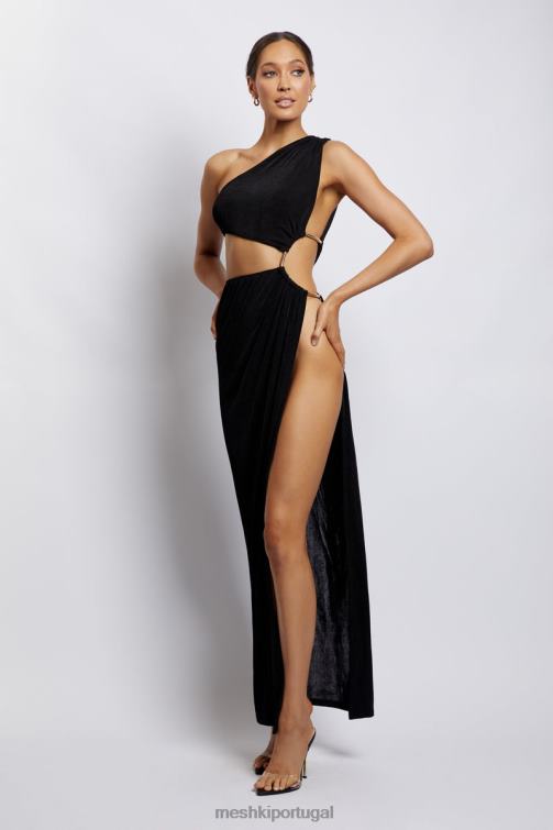 Meshki vestido maxi com babado e recorte lateral paige BLLT284 roupas preto