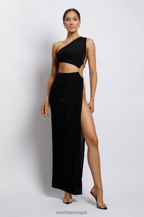 Meshki vestido maxi com babado e recorte lateral paige BLLT284 roupas preto