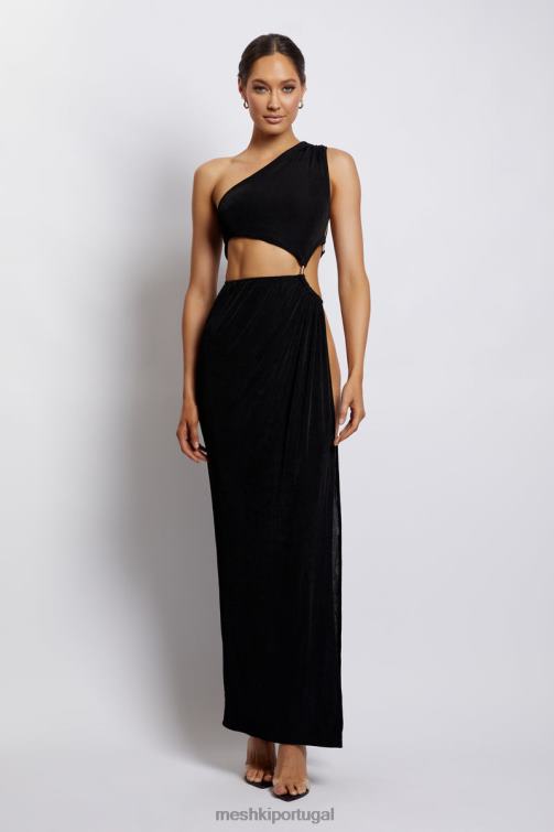 Meshki vestido maxi com babado e recorte lateral paige BLLT284 roupas preto