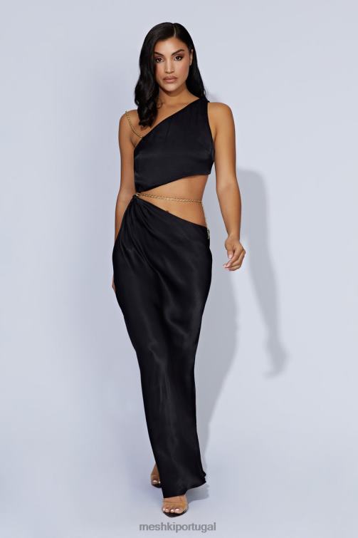 Meshki vestido maxi com corrente clementine BLLT676 roupas preto