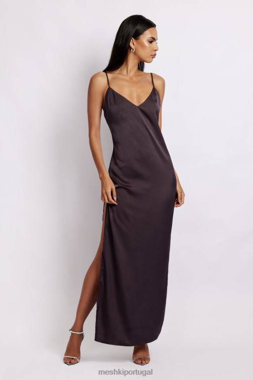 Meshki vestido maxi com fenda lateral karissa BLLT532 roupas carvão