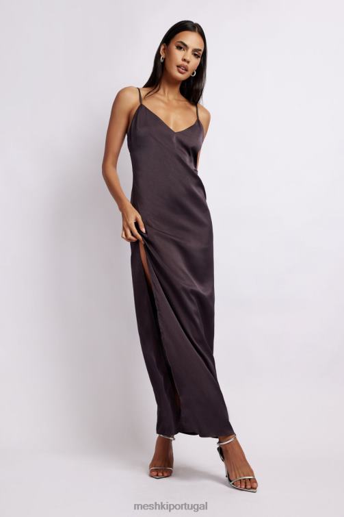 Meshki vestido maxi com fenda lateral karissa BLLT532 roupas carvão