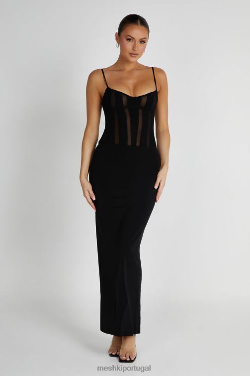 Meshki vestido maxi com painéis priya BLLT145 roupas preto