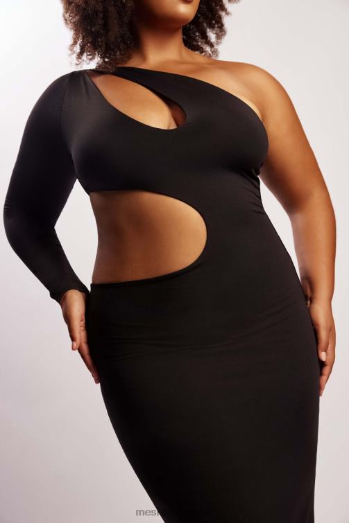 Meshki vestido maxi com recorte de ombro único joyce BLLT478 roupas preto