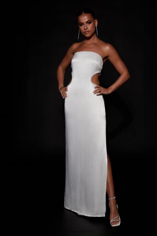 Meshki vestido maxi com recorte diamante lawry BLLT689 roupas branco